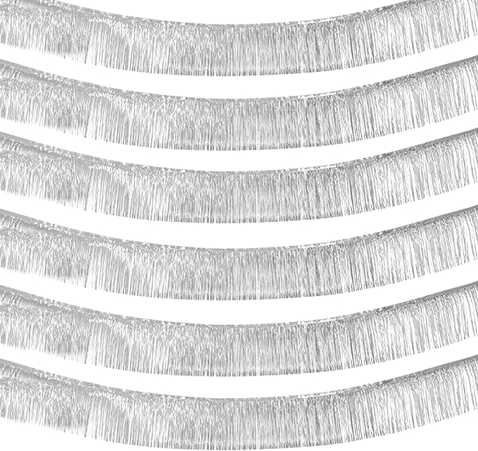 6 Pack 10 Feet Silver Foil Fringe Garland Metallic Tinsel Streamers Banner Wall by Clayghsen