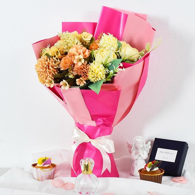 BEISHIDA 20Pcs Pink and Hot Pink Flower Bouquet Wrapping Paper - Image 3