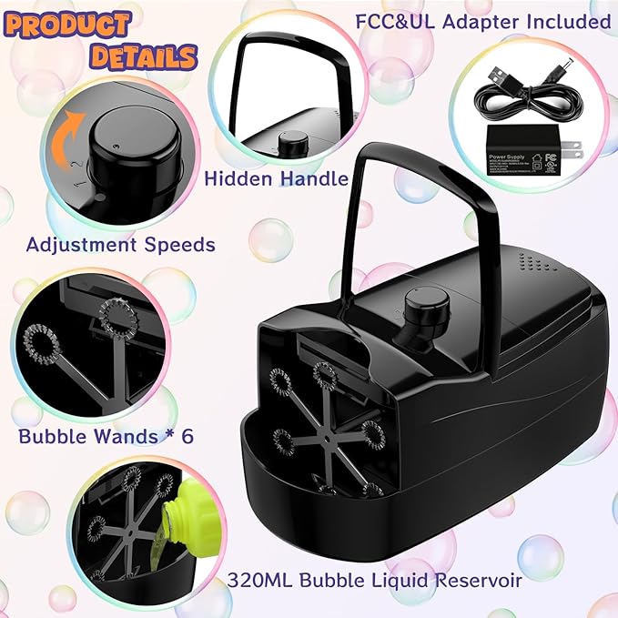 Bubble Machine - 18000+ Bubbles Per Minute, 2 Speed Settings, Battery/USB - Image 3