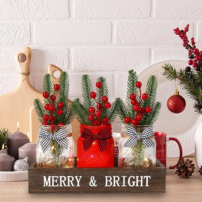 DIYDEC 3PCS Christmas Mason Jars 3*5Inch lighting Painted Xmas Tiered Tray - Image 7