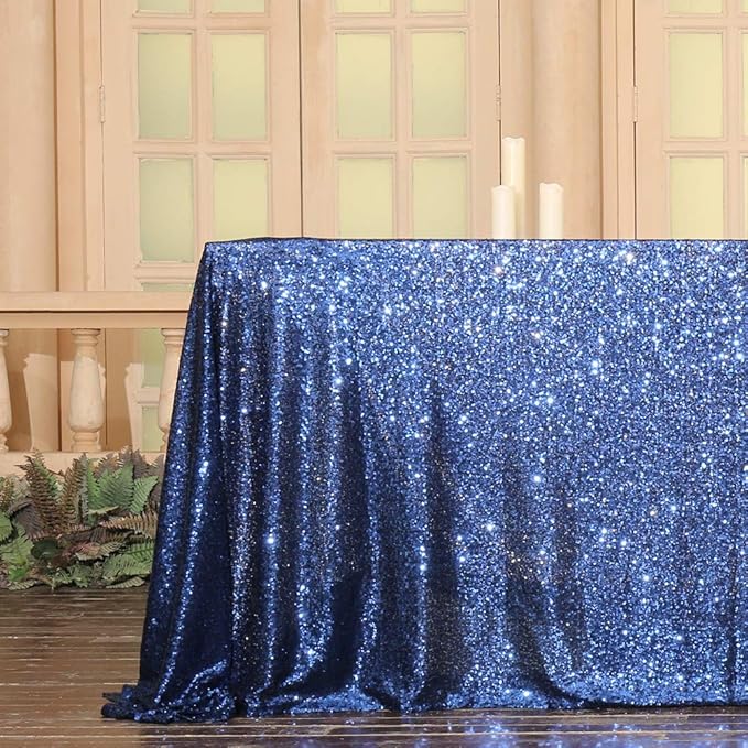 SquarePie Sequin Tablecloth 50 x 72 Inch Navy Blue Sparkly Table Linen - Image 4