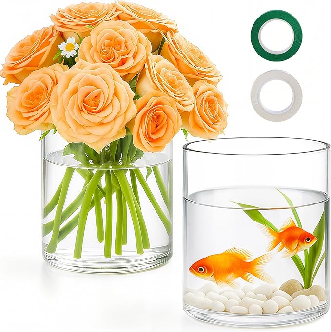 2Pcs Glass Cylinder Vases for Centerpieces by TBWIND