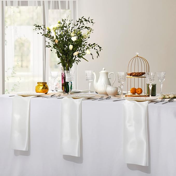 Horbaunal 16 Pack Ivory Satin Napkins 17 x 17 Inch, Square Silky Cloth Napkins - Image 5