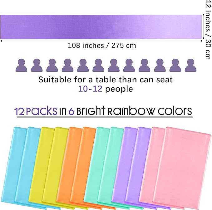 Aneco 12 Pack Satin Table Runner 12 x 108 Inch Pastel Rainbow Long Wedding - Image 2