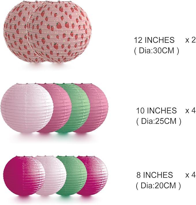Paper Lanterns Pink Strawberry Girls Party Decor Hanging Chinese Lantern - Image 3