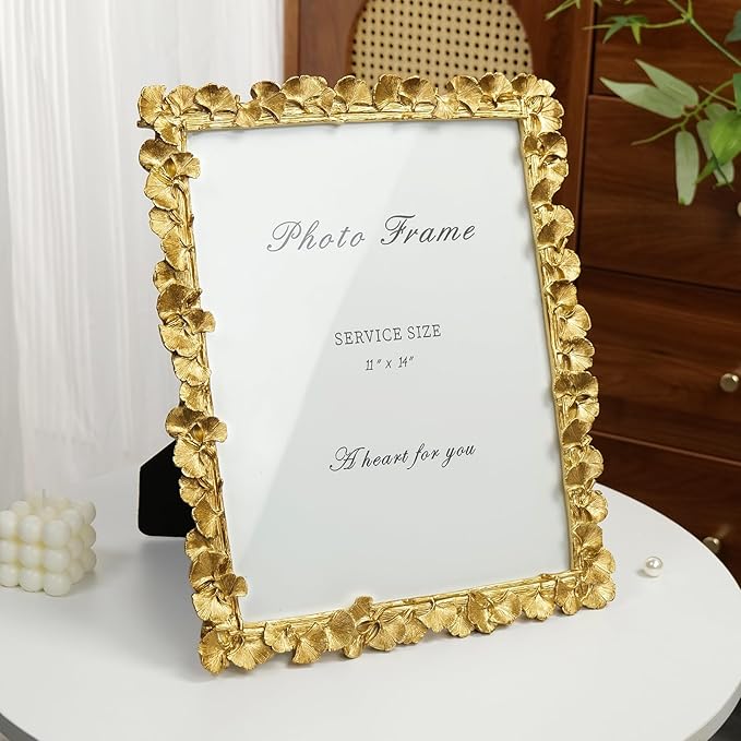 Cuspin 11x14 Picture Frame Vintage Gold Frames, Ornate Leaf Textured - Image 4