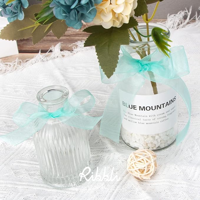 Ribbli Aqua Blue Organza Ribbon, 1 Inches x Continuous 50 Yard, Cookie Wrapping - Image 3