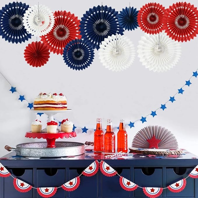 BEISHIDA Red White Blue Hanging Honeycomb Round Paper Fans Decoration Patriotic - Image 5