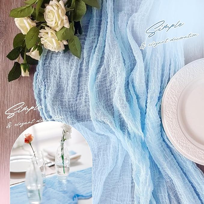 Aktor 12 Pack Light Blue Table Runner Boho Cheesecloth Table Runner Semi Sheer - Image 6