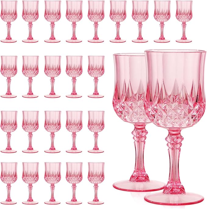 Pink Plastic Wine Glasses Set of 24 – 7oz Unbreakable Pink Plastic Goblets by CALBODE