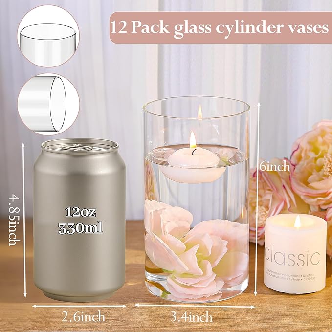 12pcs Glass Cylinder Vases for Centerpieces, 6 Inch Clear Flower Vases for - Image 2