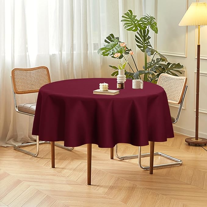 sancua 2 Pack Round Tablecloth 70 Inch Burgundy, Stain and Wrinkle Resistant - Image 3