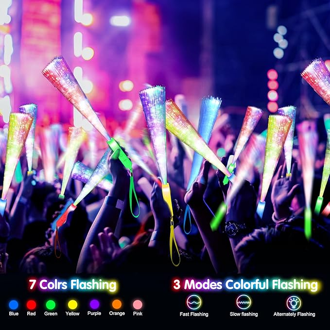 120PCS Glow Fiber Optic Sticks, LED Light Wands, Glow in The Dark Party Supplies - Image 2