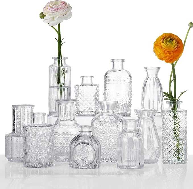 12 Pcs Small Glass Bud Vase Set of，Mini Vintage Vases in Bulk by oxpecker