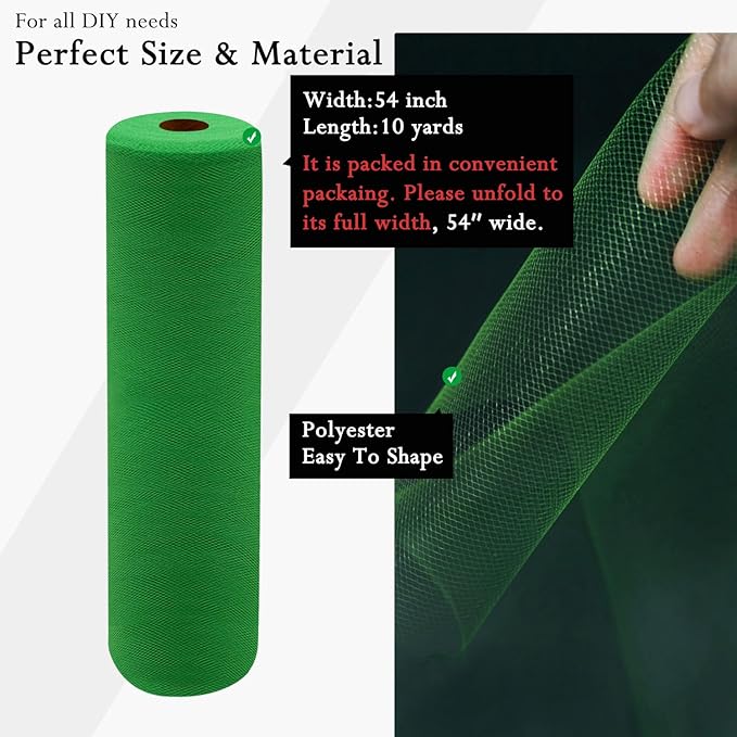 Emerald Green Tulle Fabric Rolls 54 Inch by 10 Yards Fabric Tulle Bolt - Image 2