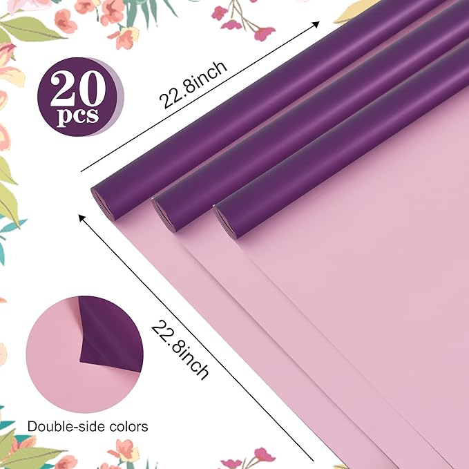 BEISHIDA 20Pcs Pink and Purple Double Sided Floral Wrapping Paper Matte - Image 2