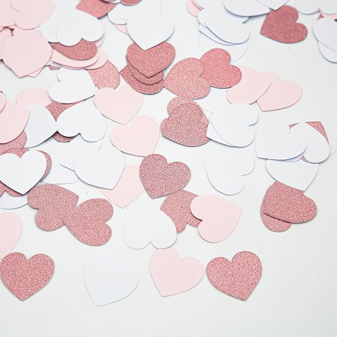 Rose-Gold Pink White Party Decorations – 300Pcs Paper Heart Confetti Birthday by HongTongTong