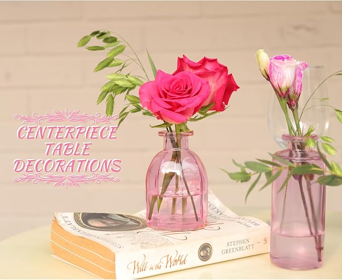 Pink Vase, Bud Vases Set of 12, Small Pink Glass Vases - Image 3