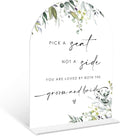 Greenery Pick a Seat Not a Side Sign, 6 x 8 Inch White Arch Acrylic Wedding Sign by Qoqxjodd