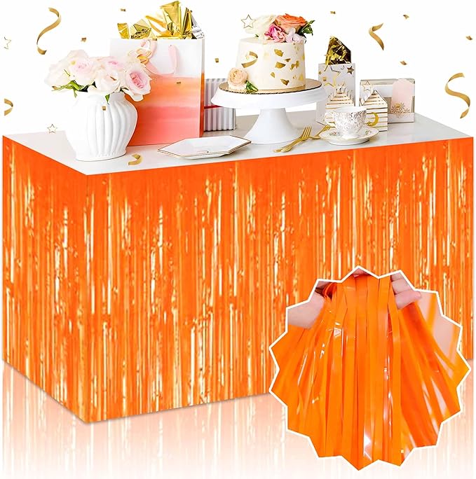 3 Pack 29 x108 Inch Macaron Orange Foil Fringe Table Skirts Metallic Banner by LANTIANCHEN