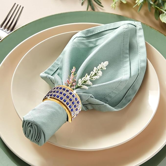 Rhinestone Napkin Ring Gold Napkin Rings Stainless Steel Blue Crystal Napkin - Image 4