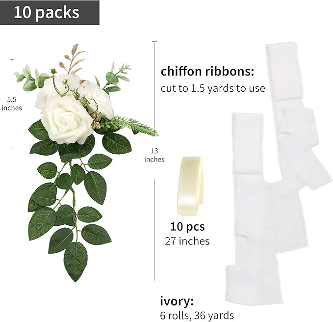 Wedding Aisle Decorations for Wedding Ceremony Set of 10 Pew Flowers for Church - Image 2