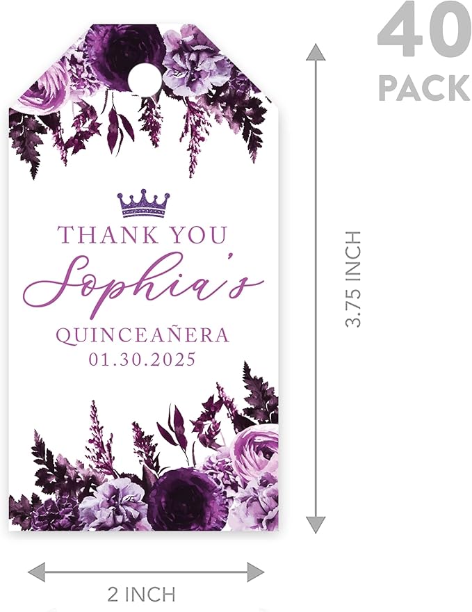 Andaz Press 40-Pack Personalized Quinceañera Favor Tags - Image 5