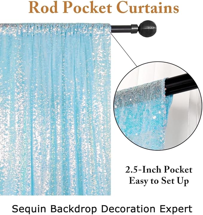 ShinyBeauty Aqua Backdrop Curtains Sequin Curtains 2 Panels 2FTx8FT Sequin - Image 6