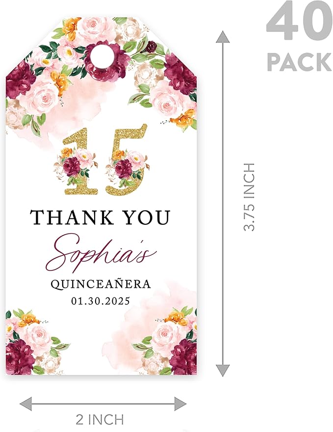 Andaz Press 40-Pack Personalized Quinceañera Favor Tags - Image 5