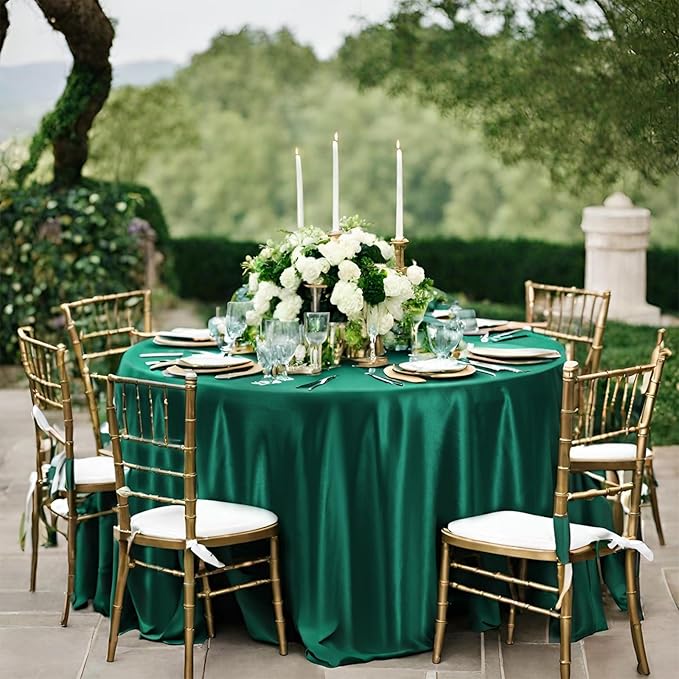 12 Pack 120 Inch Hunter Green Satin Tablecloth - Image 7