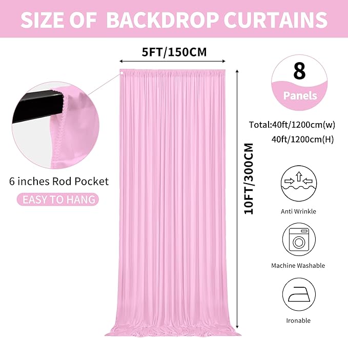 40x10ft Backdrop Curtains for Parties, 8 Panels 5x10ft Curtains Photography - Image 2