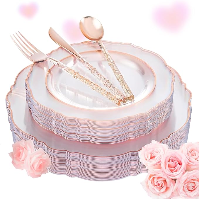 Liacere 150PCS Rose Gold Plastic Plates by Liacere