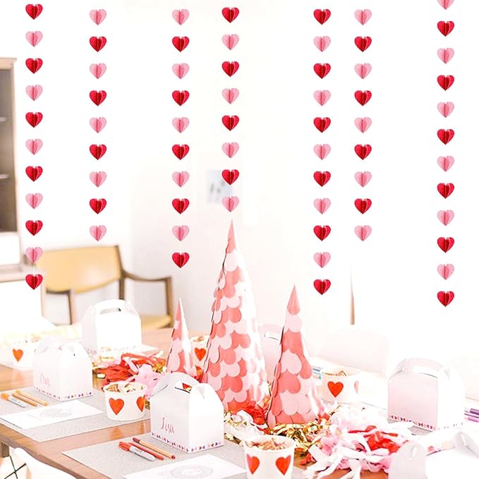 Red Pink Party-Decorations 3D-Heart Garland - 40ft Galentines Streamers Paper - Image 7