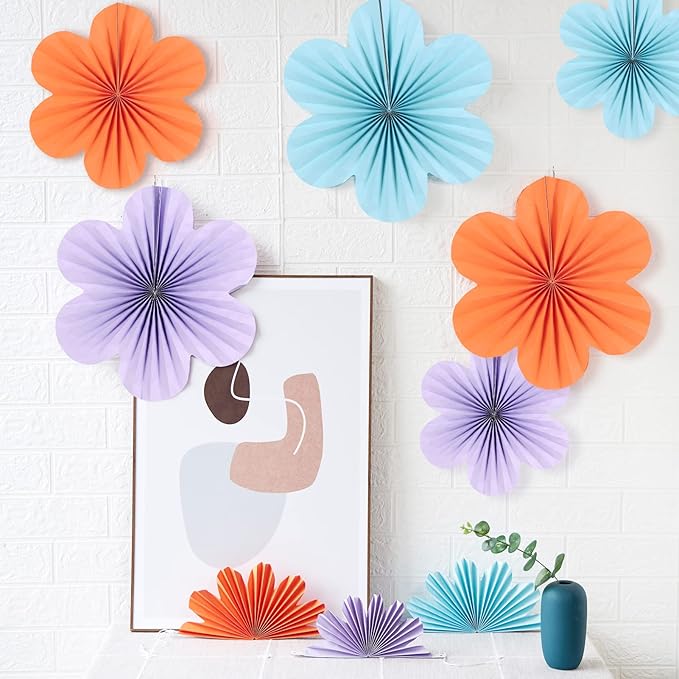 SUNBEAUTY 9 PCS Flower Party Decorations Paper Fans Classroom Decoration Paper - Image 5