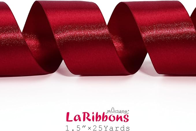 LaRibbons Burgundy Satin Ribbon 1 1/2 Inch 25 Yards Luxury Double Faced Dark - Image 5