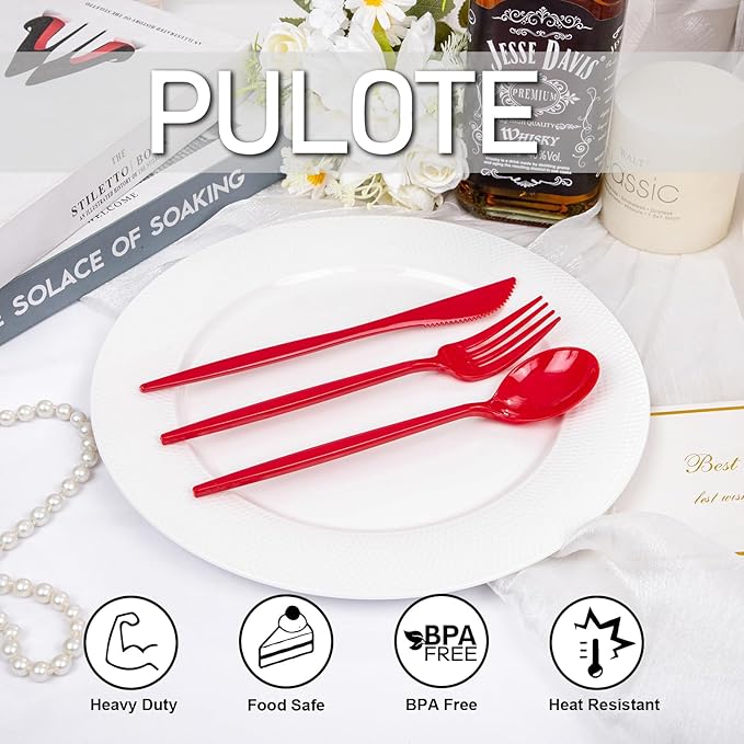 PULOTE 150PCS Red Plastic Silverware Set - Image 4