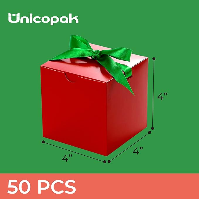 UnicoPak 50 Pack 4x4x4 Christmas Red Gift Boxes - Image 2