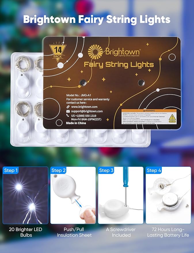 Brightown 24 Pack White LED Fairy Lights Battery Operated String Lights - Image 2