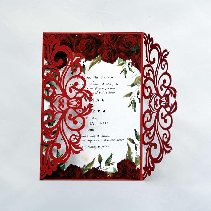 25PCS Red Laser Cut Wedding Invitations Cards by Unknown