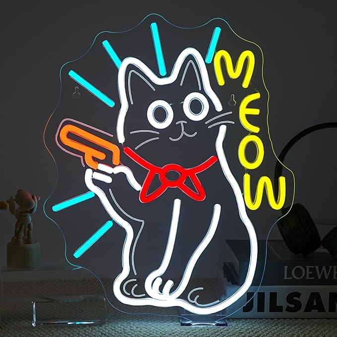 MEOW Cat Neon Sign, Cute LED Wall Light by Wanxing