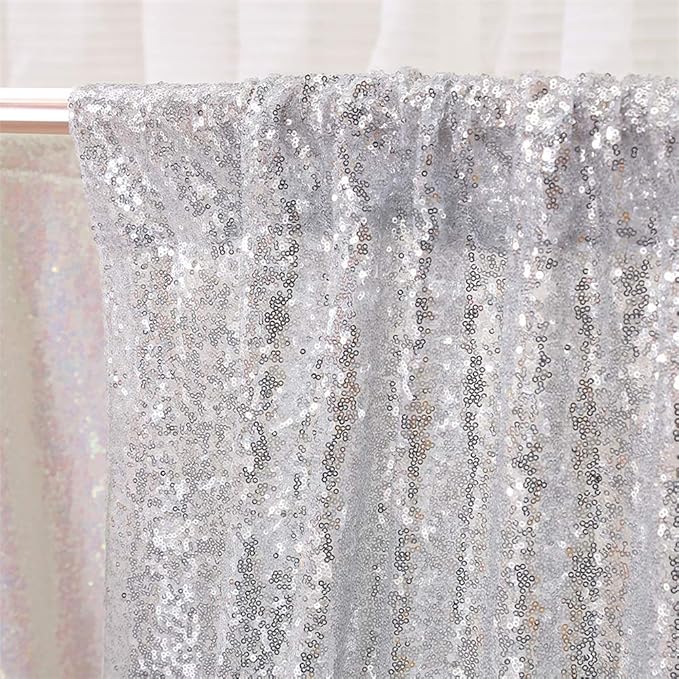 Eternal Beauty Sequin Backdrop Curtains, 2x8 Ft-2 Panels Silver Back Drop - Image 7