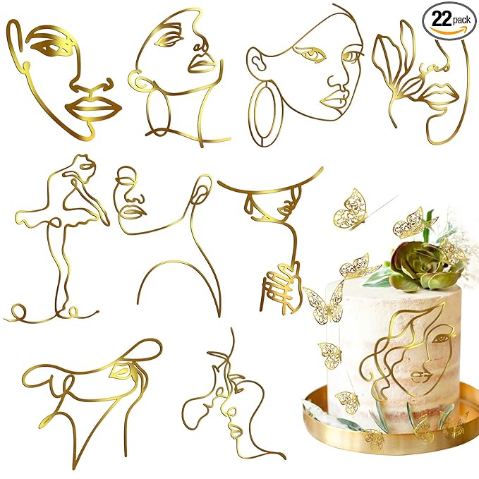 Kigley 22 Pcs Minimalist Art Lady Face Cake Topper Butterflies Cake Decoration by Kigley