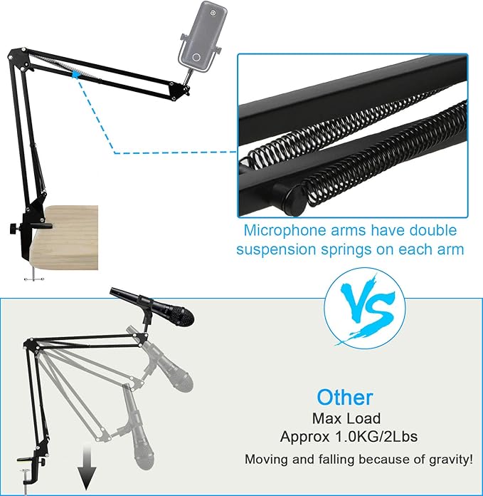 Wave 1 Microphone Stand, Professional Mic Boom Arm Stand Compatible - Image 2