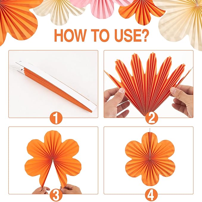 Paper Flowers Decorations for Wall Orange Paper Fans Classroom Decoration Paper - Image 3
