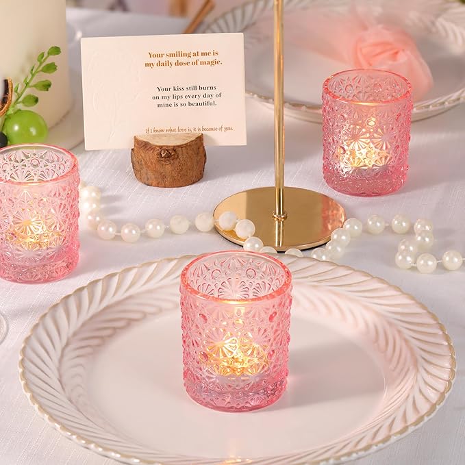 Pink Votive Candle Holder Set of 36, Flower Tea Lights Candles Holders - Image 2
