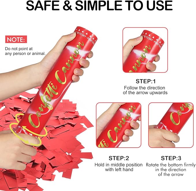 6 Pack Red Confetti Cannon, Party Poppers, 12 Inch Confetti Poppers Shooters - Image 4