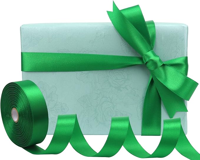 Green Solid Satin Ribbon 1 Inch 50 Yards Solid Polyester Fabric Ribbon - Image 5