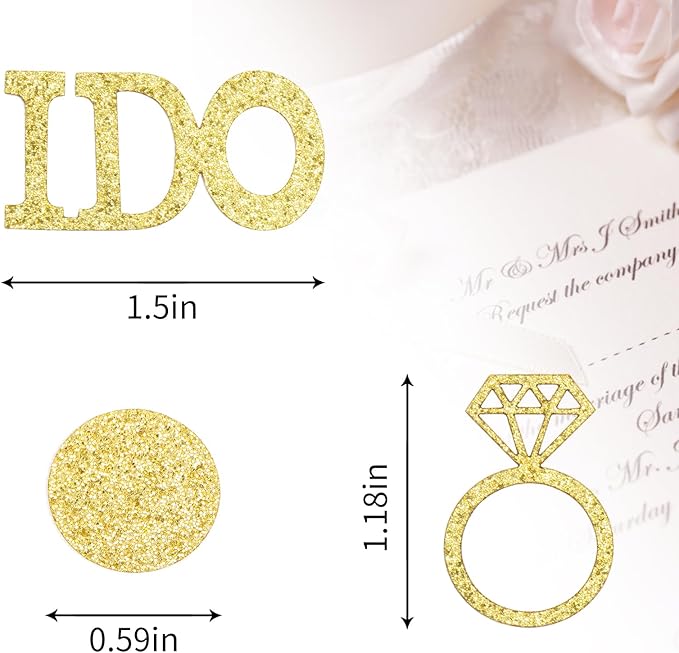 Gold Wedding Table Confetti, Glitter Paper Diamond Ring Confetti, I Do - Image 2