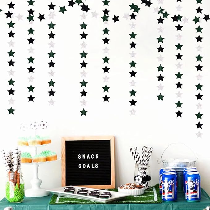 Black Green-Silver Party-Decorations Garland - 62ft Twinkle Little Star Soccer - Image 4