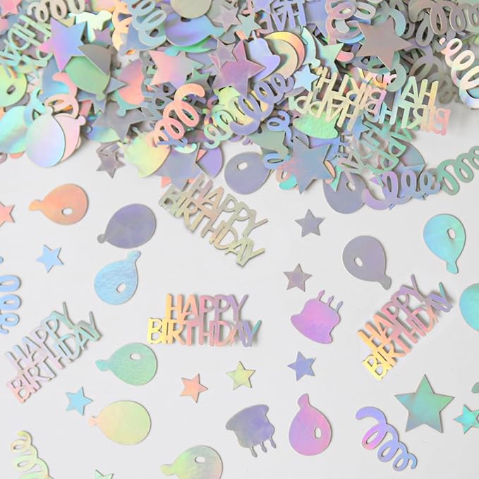 Happy Birthday Confetti for Table Iridescent Balloon Star Shaped Table Scatter - Image 2
